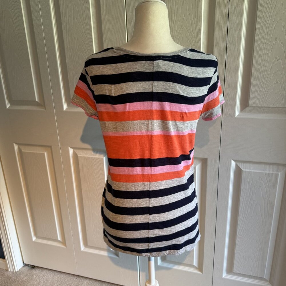 Women's GAP short sleeved striped V-neck top Size Medium EUC Gray, Navy, Orange - Picture 7 of 8